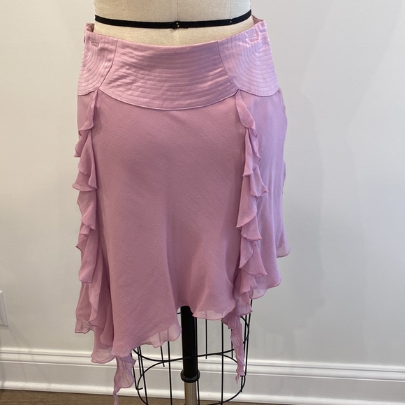 Bebe Lilac silk ruffle asymmetrical drop waist skirt - Picture 5 of 12